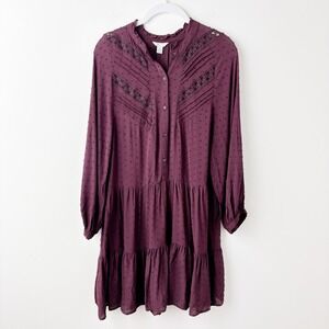 Cato Lace Dress Medium Burgundy Boho Festival Peasant Tiered Romantic Feminine